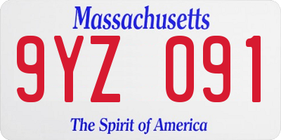 MA license plate 9YZ091