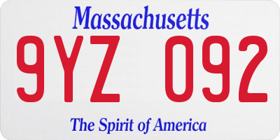 MA license plate 9YZ092