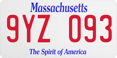 MA license plate 9YZ093