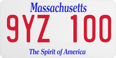 MA license plate 9YZ100