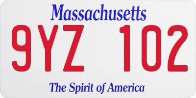 MA license plate 9YZ102