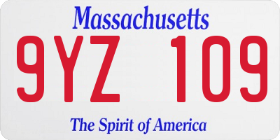 MA license plate 9YZ109