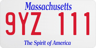 MA license plate 9YZ111