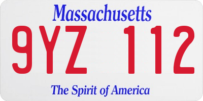 MA license plate 9YZ112