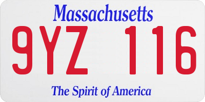 MA license plate 9YZ116