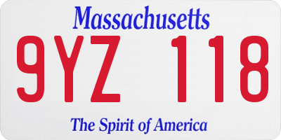 MA license plate 9YZ118