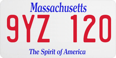 MA license plate 9YZ120