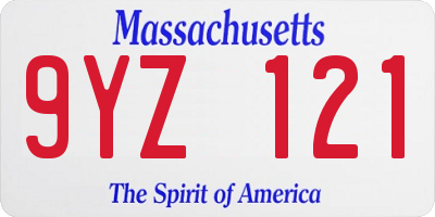 MA license plate 9YZ121