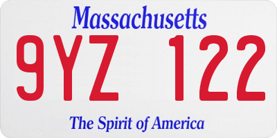 MA license plate 9YZ122