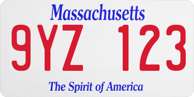 MA license plate 9YZ123