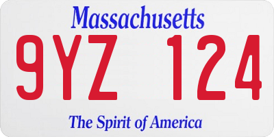 MA license plate 9YZ124
