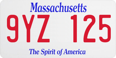 MA license plate 9YZ125