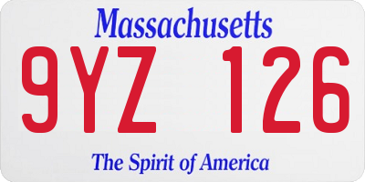 MA license plate 9YZ126