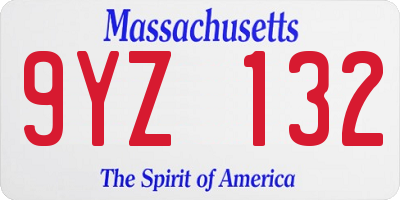 MA license plate 9YZ132
