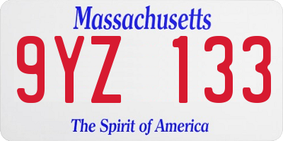 MA license plate 9YZ133