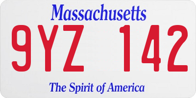 MA license plate 9YZ142