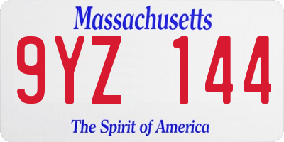 MA license plate 9YZ144