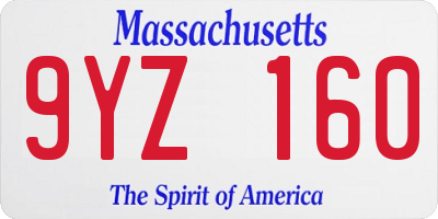 MA license plate 9YZ160