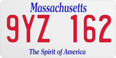 MA license plate 9YZ162