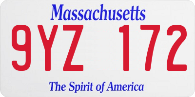 MA license plate 9YZ172