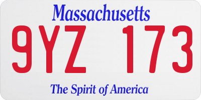 MA license plate 9YZ173