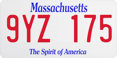 MA license plate 9YZ175