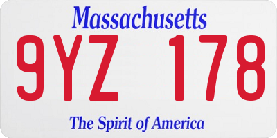 MA license plate 9YZ178