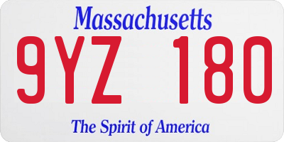 MA license plate 9YZ180
