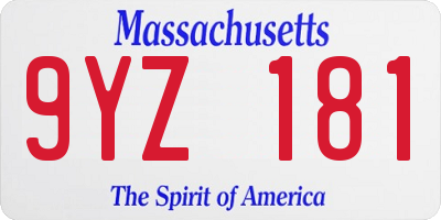 MA license plate 9YZ181