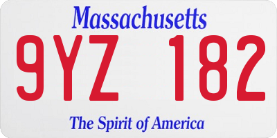MA license plate 9YZ182
