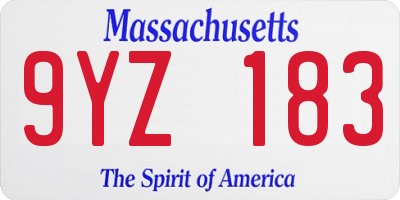 MA license plate 9YZ183