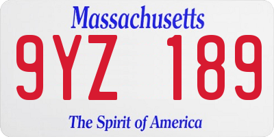 MA license plate 9YZ189