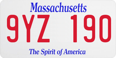 MA license plate 9YZ190