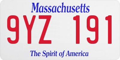 MA license plate 9YZ191