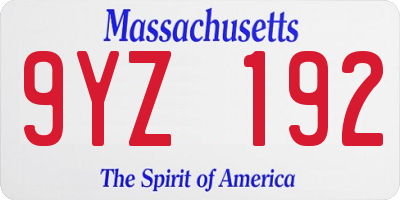 MA license plate 9YZ192