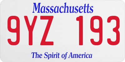 MA license plate 9YZ193