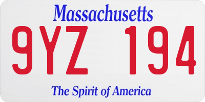 MA license plate 9YZ194
