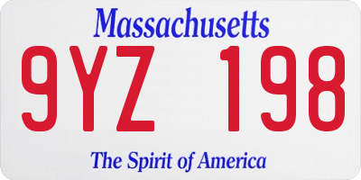 MA license plate 9YZ198