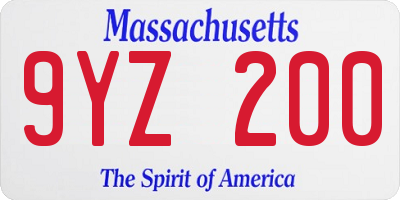 MA license plate 9YZ200