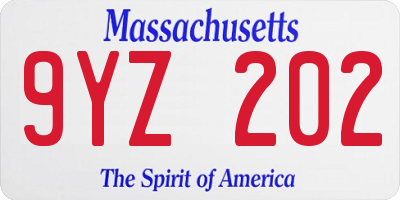 MA license plate 9YZ202