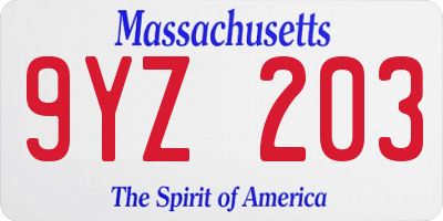 MA license plate 9YZ203