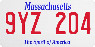 MA license plate 9YZ204