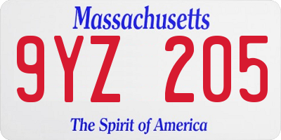 MA license plate 9YZ205