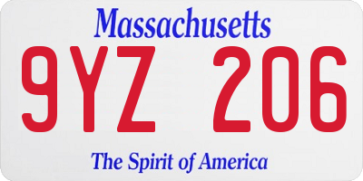 MA license plate 9YZ206