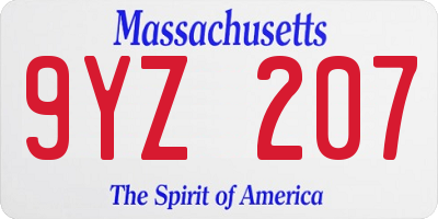 MA license plate 9YZ207