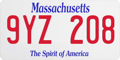 MA license plate 9YZ208