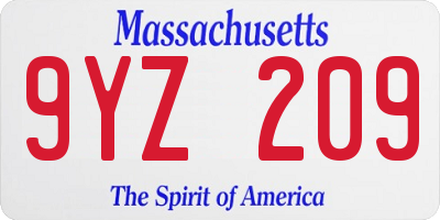 MA license plate 9YZ209