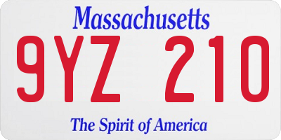MA license plate 9YZ210