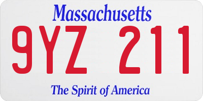 MA license plate 9YZ211