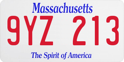 MA license plate 9YZ213